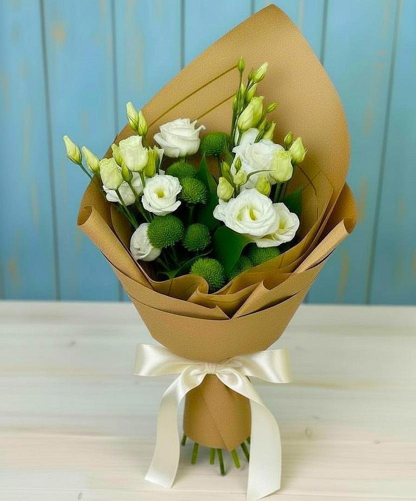 Букет цветов из: Хризантемы и Лизиантусы в Мошенское