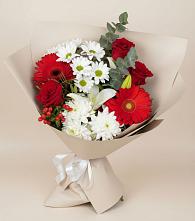 Букет цветов из:  Розы, Хризантемы, Герберы и Лилии в Мошенское