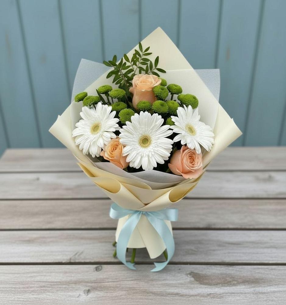 Букет цветов из: Герберы, Розы и Хризантемы в Мошенское