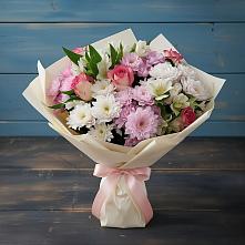 Букет цветов из:  Хризантемы, Альстромерии и Розы в Мошенское