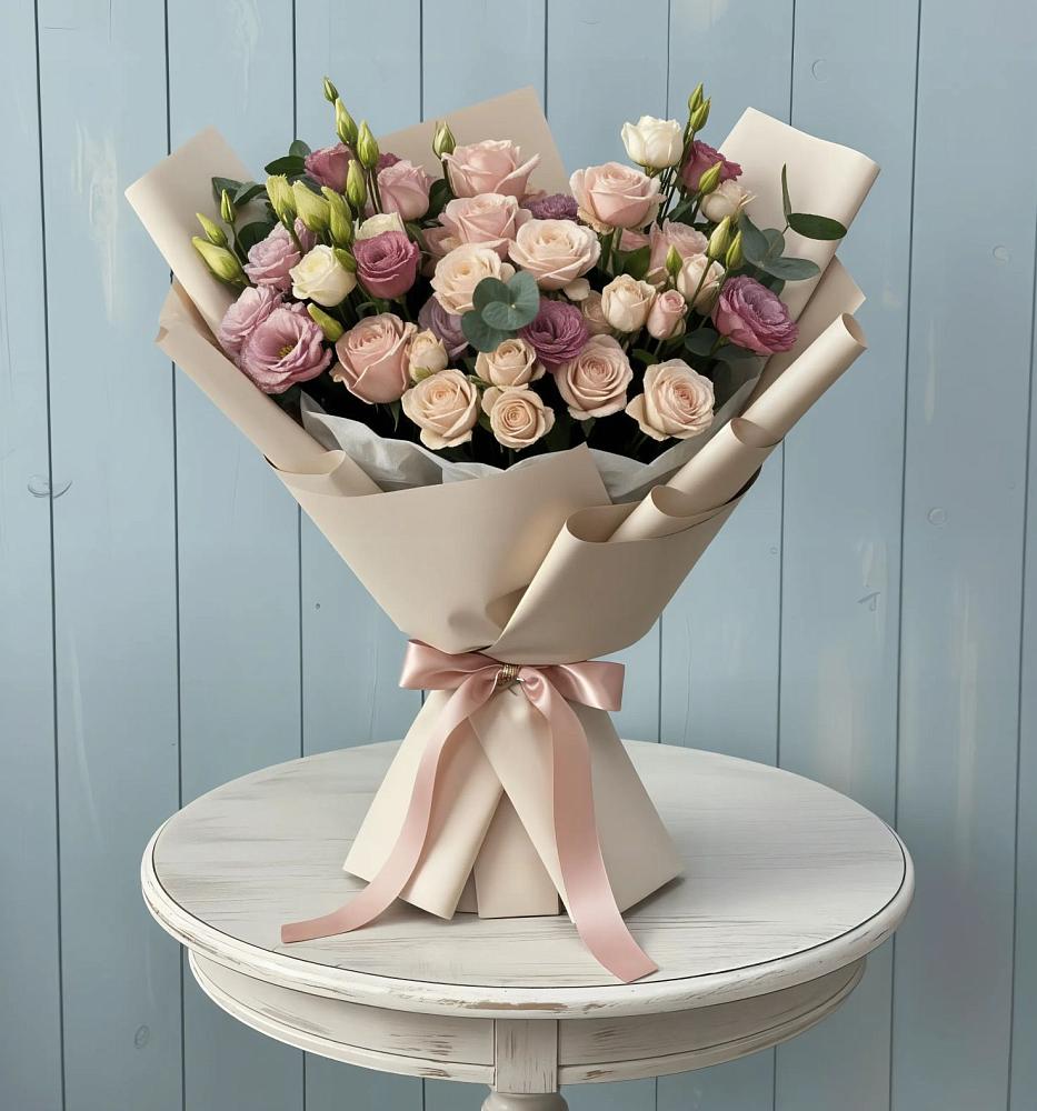 Букет цветов из: Розы и Лизиантусы в Мошенское