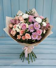 Букет цветов из:  Хризантемы, Розы и Альстромерии в Мошенское